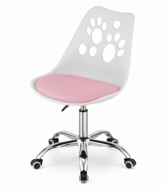 Chaise pivotante blanche et rose en cuir écologique avec base chromée