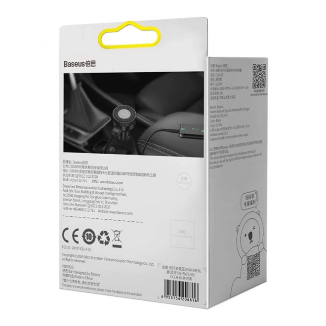 Baseus Enjoy Chargeur sans fil MP3 pour voiture, Bluetooth 5.0, microSD, AUX (noir)