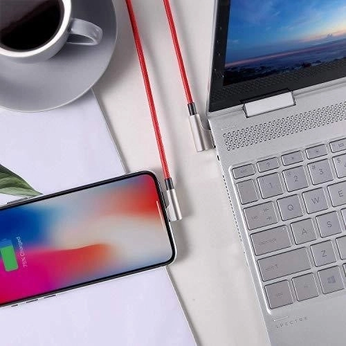 Câble USB en nylon rouge - Lightning 2m avec angle de 90 degrés