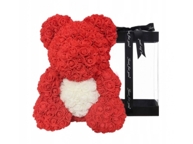 Ours rouge de Saint-Valentin avec cœur de roses - 40 cm