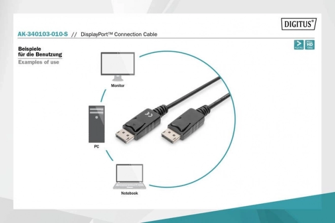Câble DisplayPort avec attache 1080p 60Hz FHD DP/M DP/M noir 1m