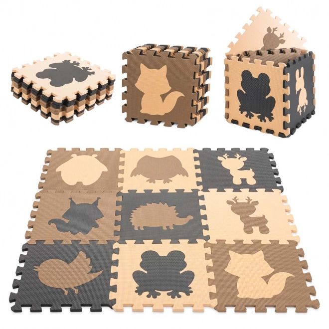 Puzzle en mousse marron avec des animaux de la forêt - 9 pièces