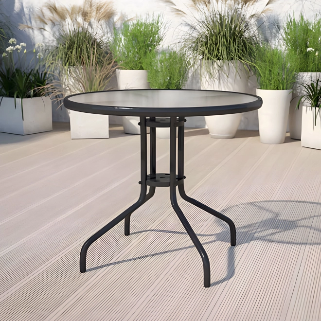 Table de jardin ronde 80 cm avec trou pour parasol