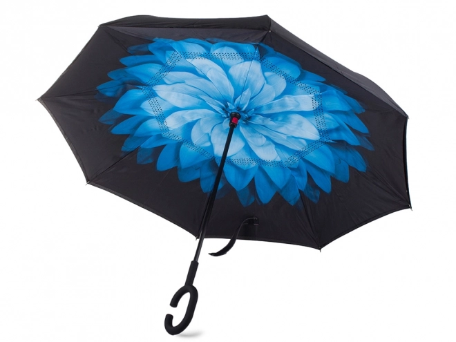 Parapluie inversé pliant avec structure robuste et fils résistants – Bleu