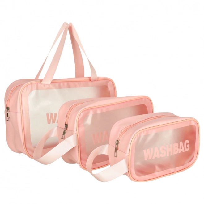 Trousses de toilette transparentes, étanches, ensemble de 3 pièces roses