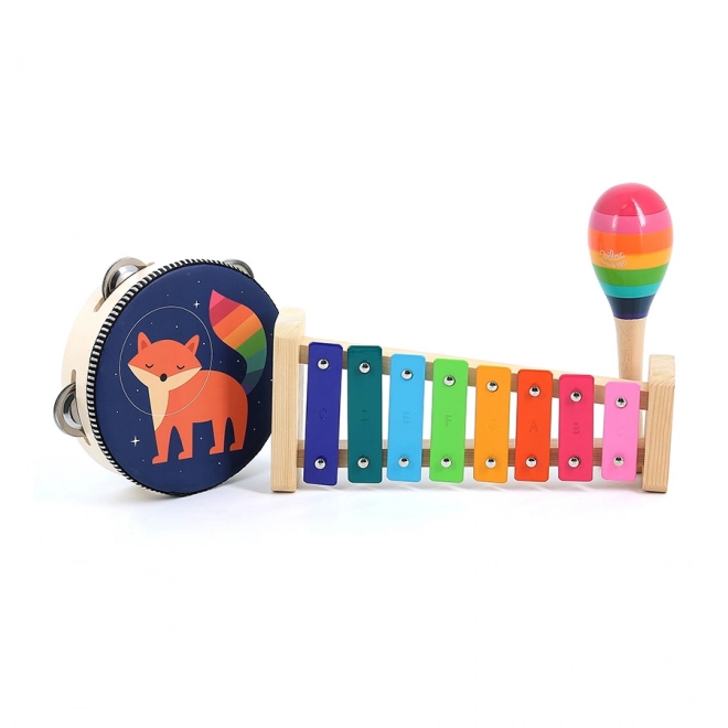 Ensemble d'instruments de musique pour enfants avec motifs d'animaux et arc-en-ciel