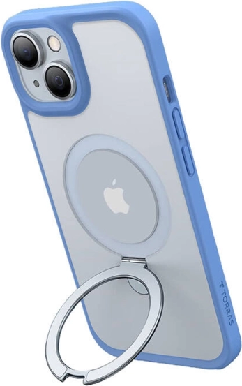 Torras Ostand Matte coque mate avec anneau magnétique pour iPhone 15 (bleu foncé)