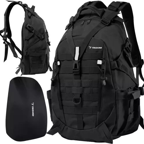 sac à dos militaire et de randonnée noir 25 l avec housse de pluie