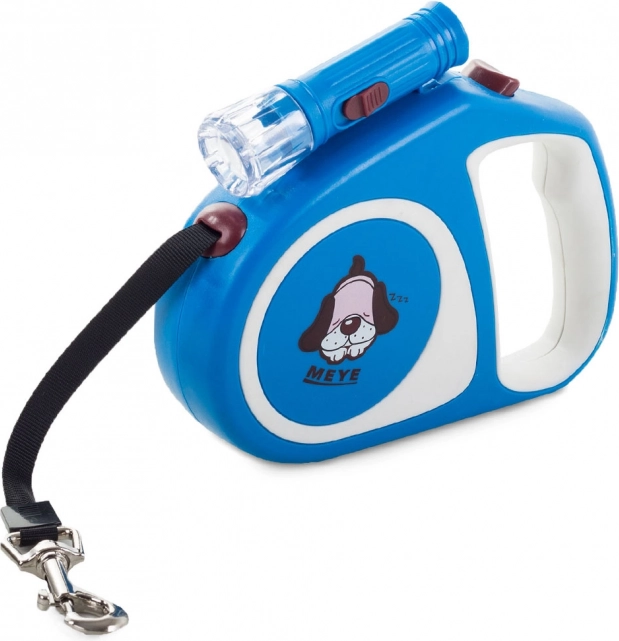 Laisse automatique pour chien avec lumière LED 5 m, 15 kg, bleu
