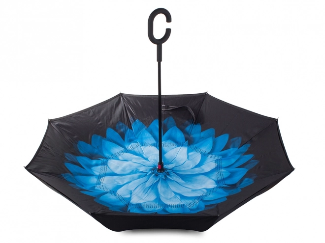 Parapluie inversé pliant avec structure robuste et fils résistants – Bleu