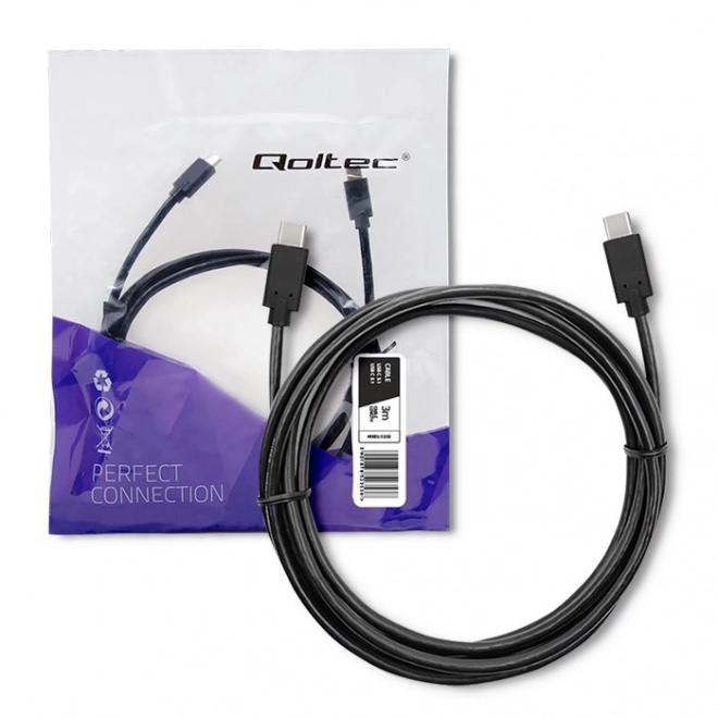 Câble USB-C à USB-C pour transfert de données et chargement, 3m, noir