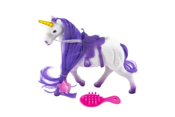 Licorne/cheval peluche 15cm brossable avec selle et accessoires 2 couleurs sur carte