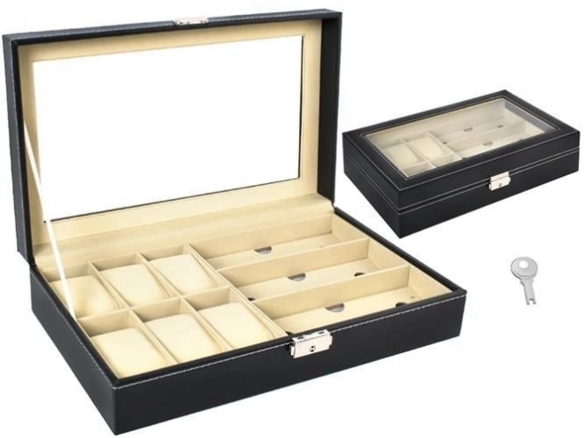Organisateur noir élégant pour montres et lunettes