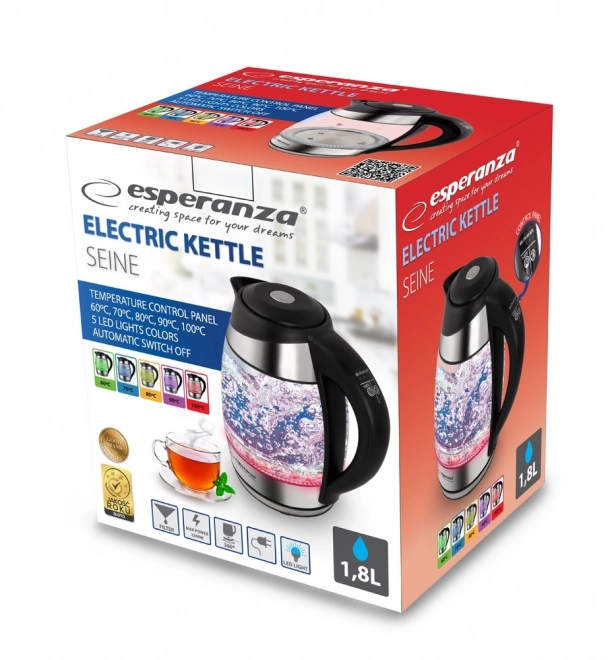 Bouilloire Seine 1,7 l en verre noir avec éclairage LED et régulation de température
