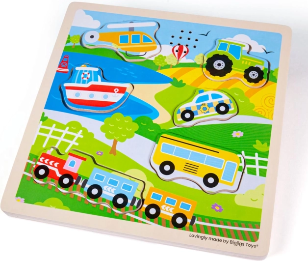 Puzzle encastrable en bois avec sons - Moyens de transport