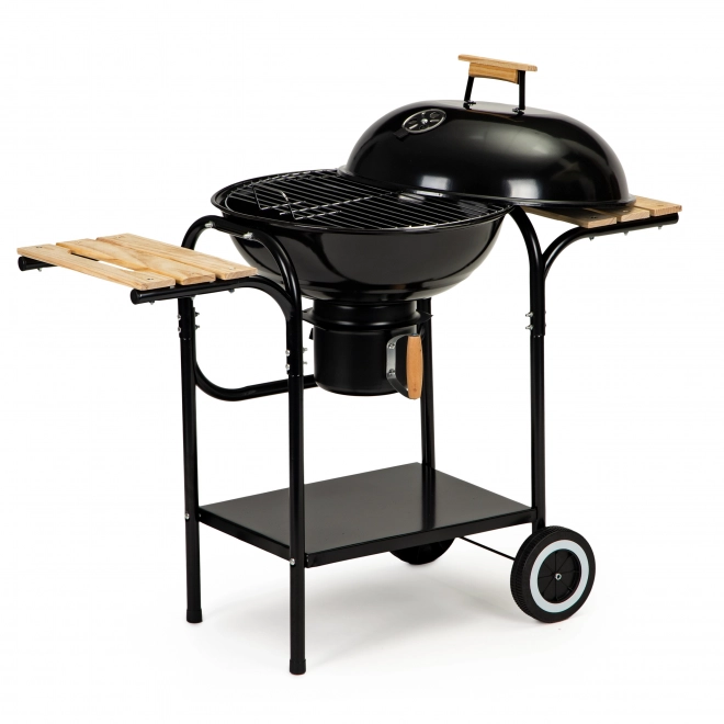 Gril de jardin au charbon de bois avec couvercle et étagères, grille et bac à cendres