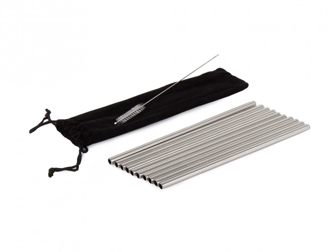 Pailles en acier inoxydable réutilisables 10 pcs droites + brosse de nettoyage