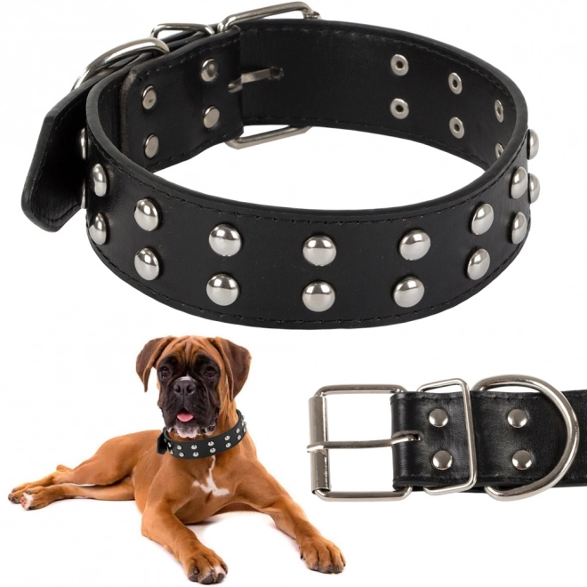 Collier ajustable pour chiens en cuir écologique avec clous métalliques