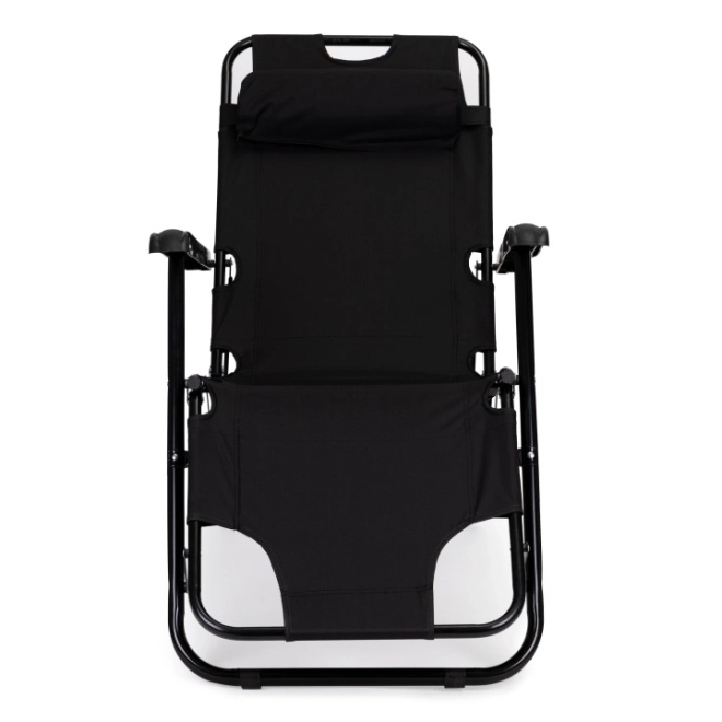 Chaise longue de jardin avec appui-tête, structure pliante, noire, MultiGarden