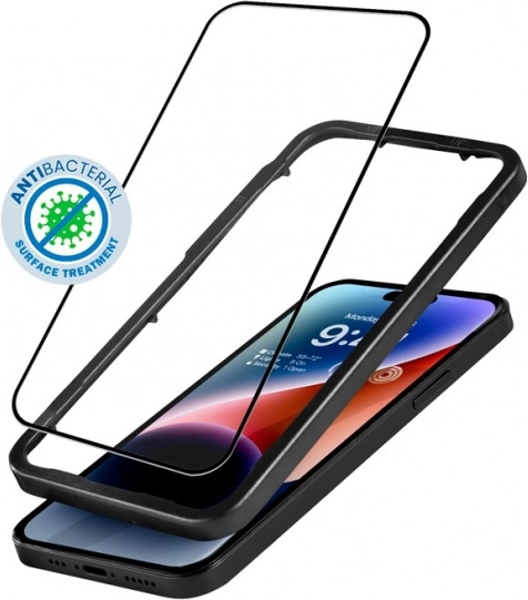 Verre de protection Anti‑Bacterial 3D Armour Glass pour iPhone 14 Pro avec cadre d’installation