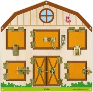 Jeu en bois à verrous pour enfants – ouverture de fenêtres avec des animaux