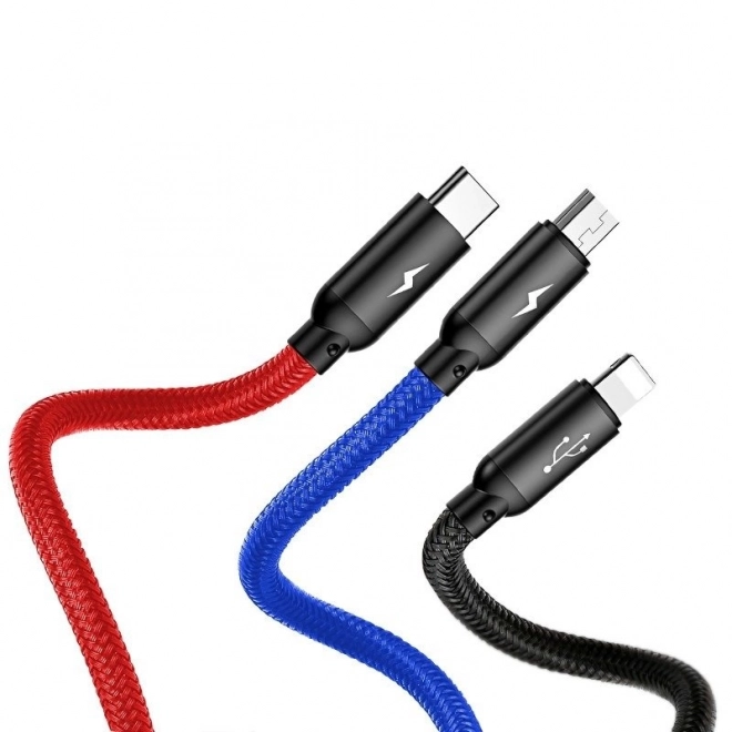 Baseus câble USB rapide 3 en 1 avec connecteurs Type C / Lightning / Micro 3A 1,2M - noir