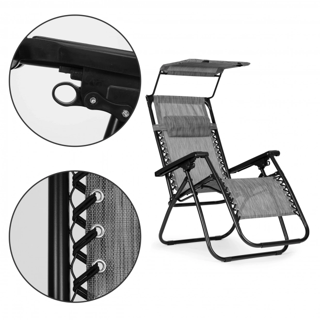Chaise de jardin/plage pliable et réglable avec auvent gris