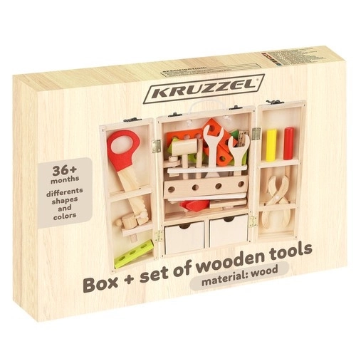 Boîte + ensemble d'outils en bois 22697