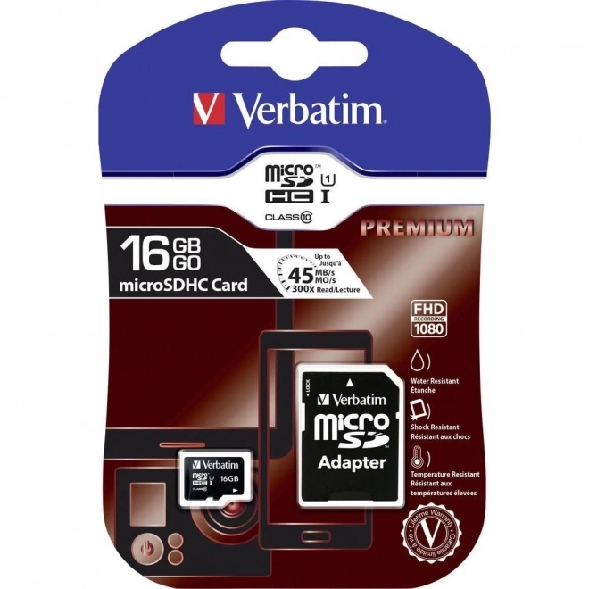 Carte mémoire Verbatim 16GB microSDHC UHS-I avec adaptateur