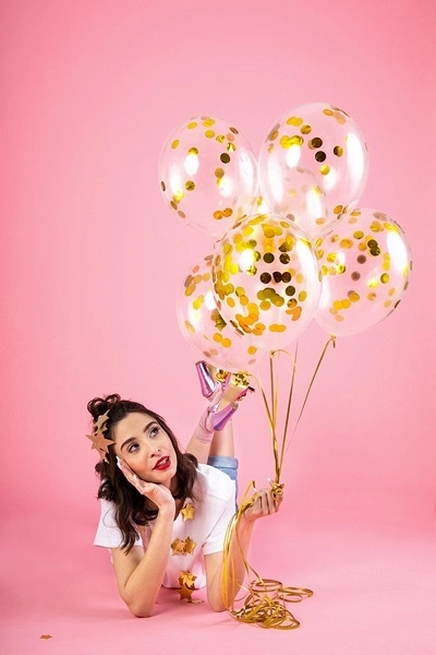 Ballons transparents avec confettis dorés 30 cm - 6 pièces