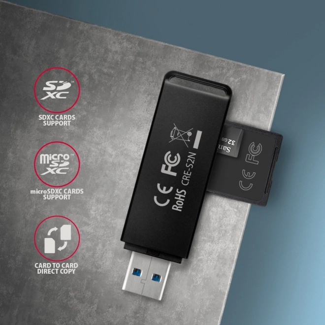 Lecteur de cartes externe USB-A 3.2 Gen 1 AXAGON avec prise en charge UHS-I