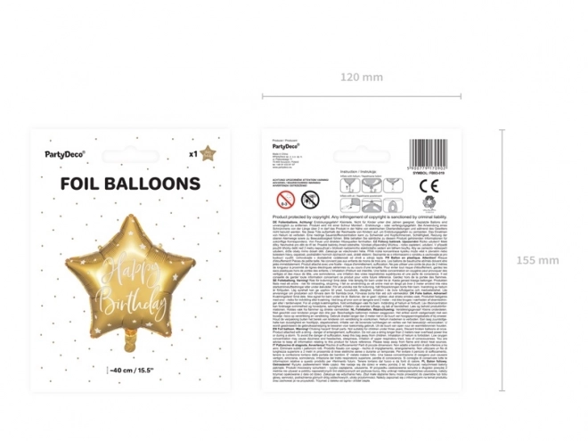 Ballon en feuille dorée avec étoile Joyeux Anniversaire - 40 cm