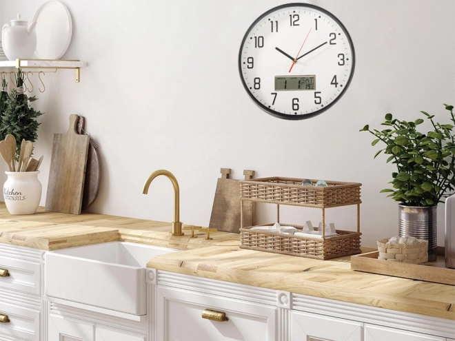 Grande horloge murale silencieuse avec date et température