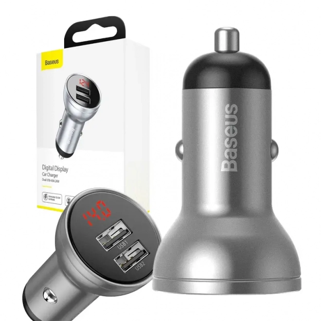Chargeur de voiture Baseus avec 2 ports USB et écran LED