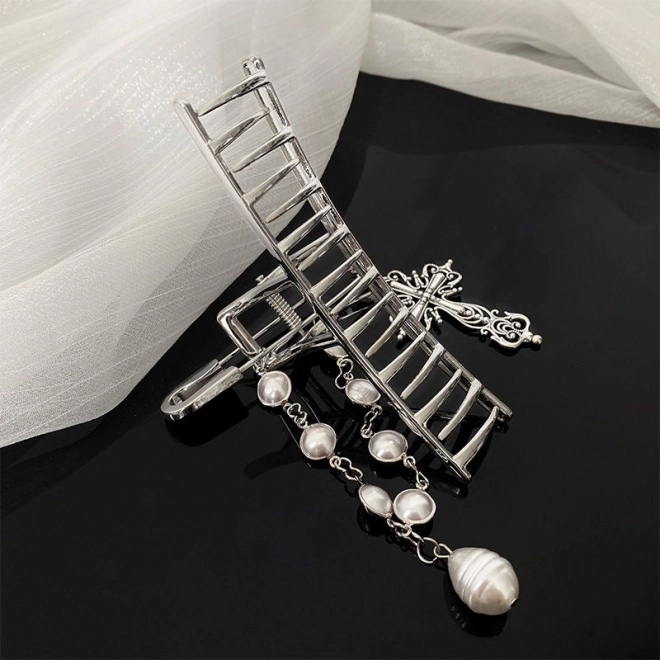 Broche décorative pour cheveux, pince à cheveux - argentée, avec épingle de sûreté