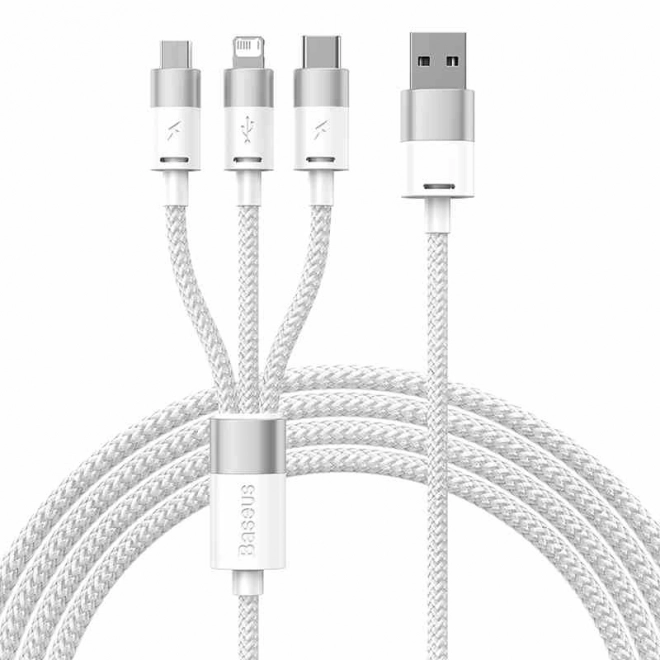 Câble 3en1 USB Baseus série StarSpeed, USB-C + micro + Lightning 3,5A, 1,2 m (blanc)