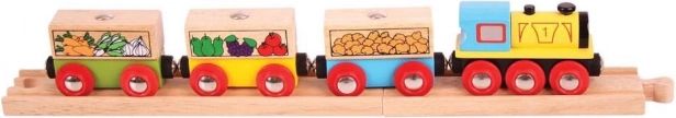 Bigjigs Rail train de marchandises avec légumes et rails
