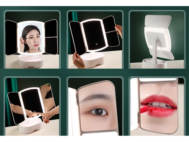 Miroir cosmétique pliable à LED avec éclairage et grossissement