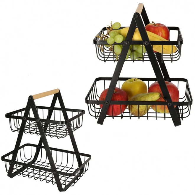 Panier à fruits en métal et bois à deux niveaux