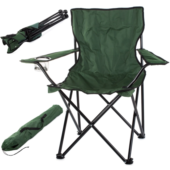 Chaise de pêche pliante avec porte-gobelet verte