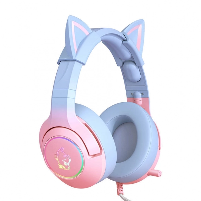 Casque de jeu rose-bleu avec oreilles de chat
