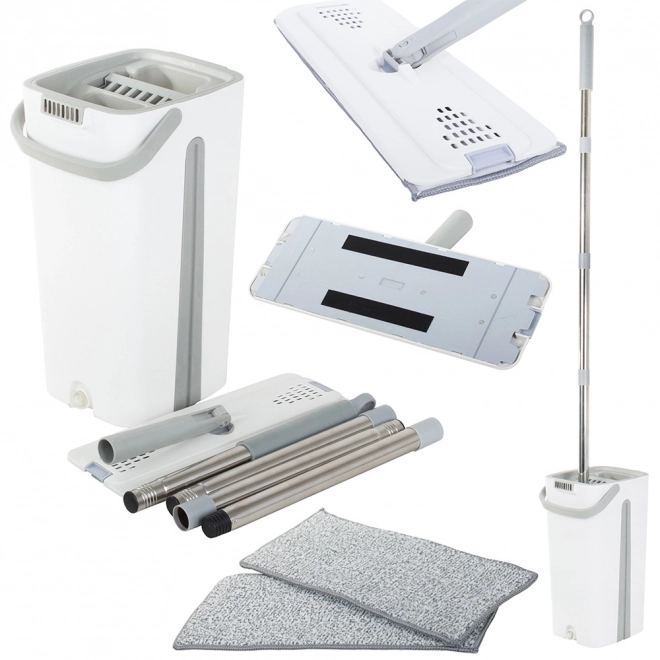 Mop plat rotatif à seau essoreur bicaractérisé
