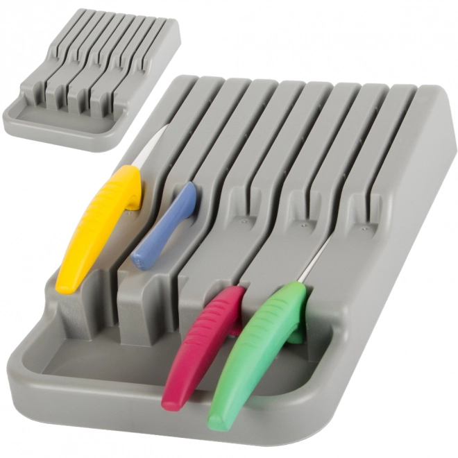 Organisateur de couteaux gris pour tiroir avec 9 compartiments