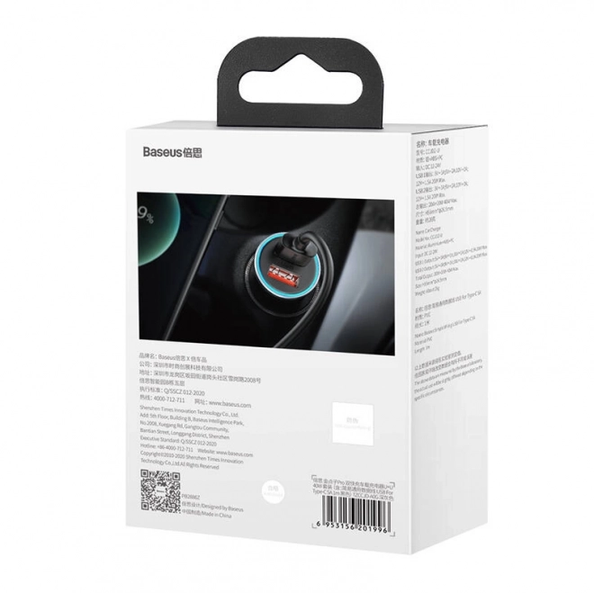 Chargeur de voiture Baseus avec USB double et câble USB-C