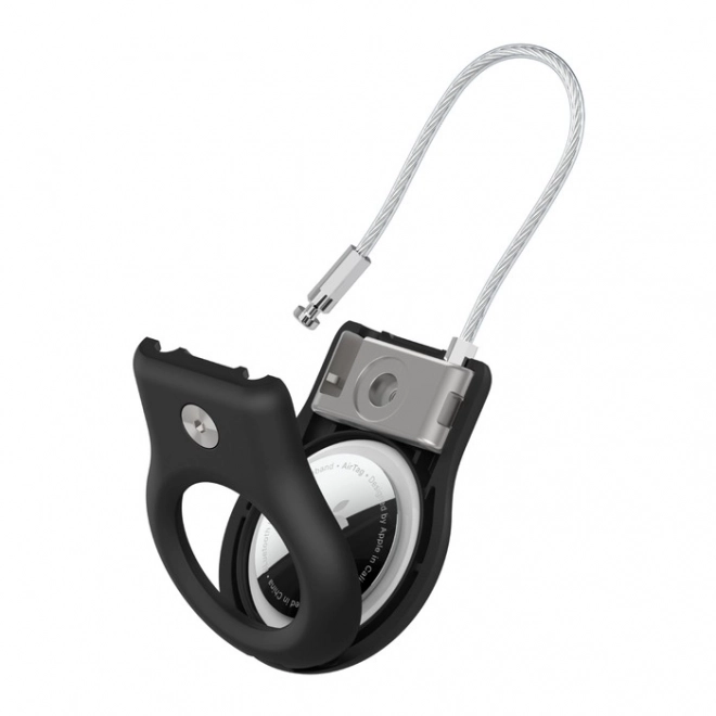 Support sécurisé avec câble pour AirTag noir