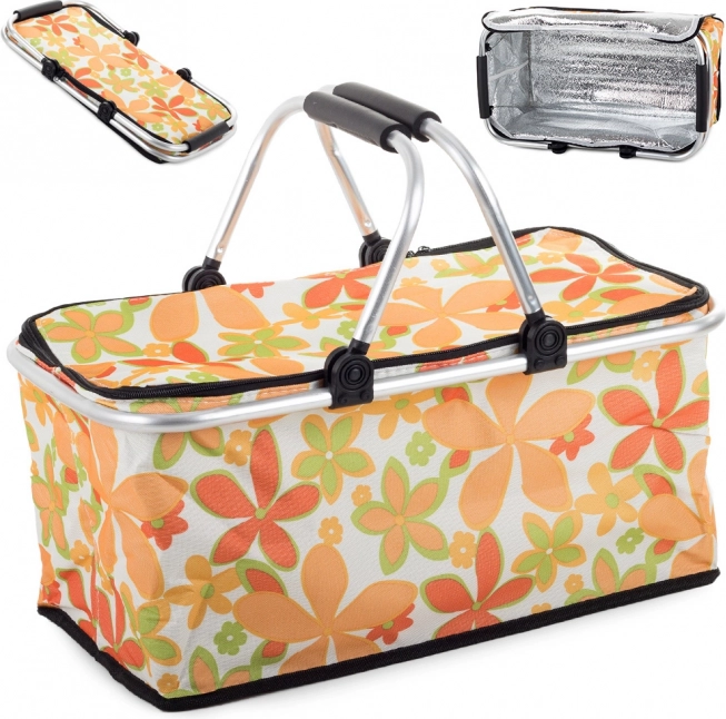 Panier pique-nique pliable avec motif floral – orange