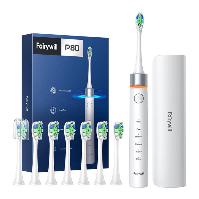 Brosse à dents sonique FairyWill FW-P80 avec ensemble d'embouts et étui (blanc)