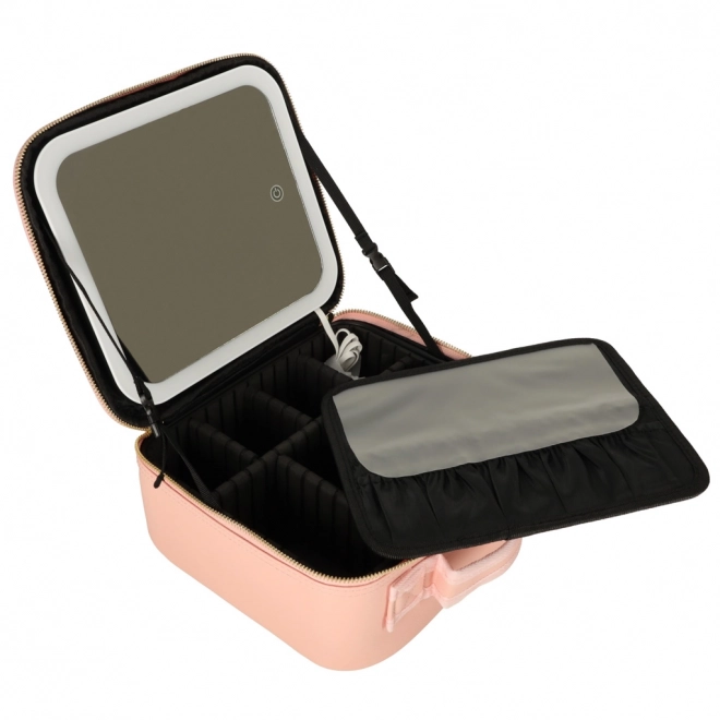Trousse cosmétique avec miroir LED rose