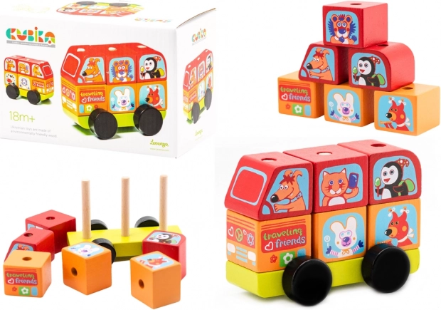 Minibus animaux heureux puzzle en bois