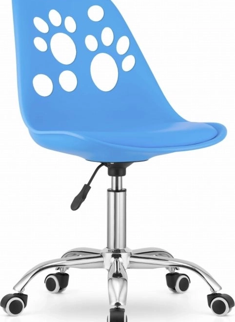 Chaise pivotante bleue en similicuir avec base chromée